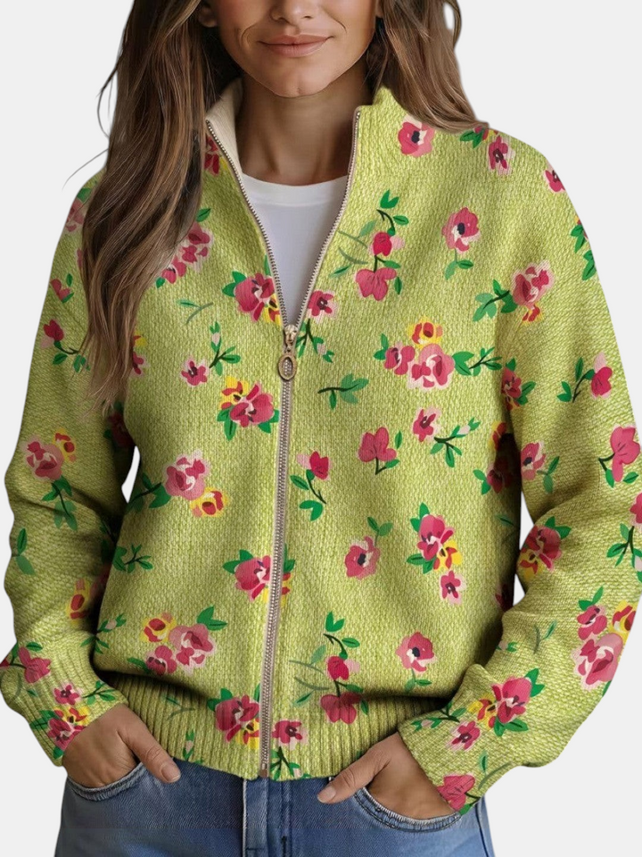 Mercedes | Grüene Strick-Cardigan mit Bluememuster