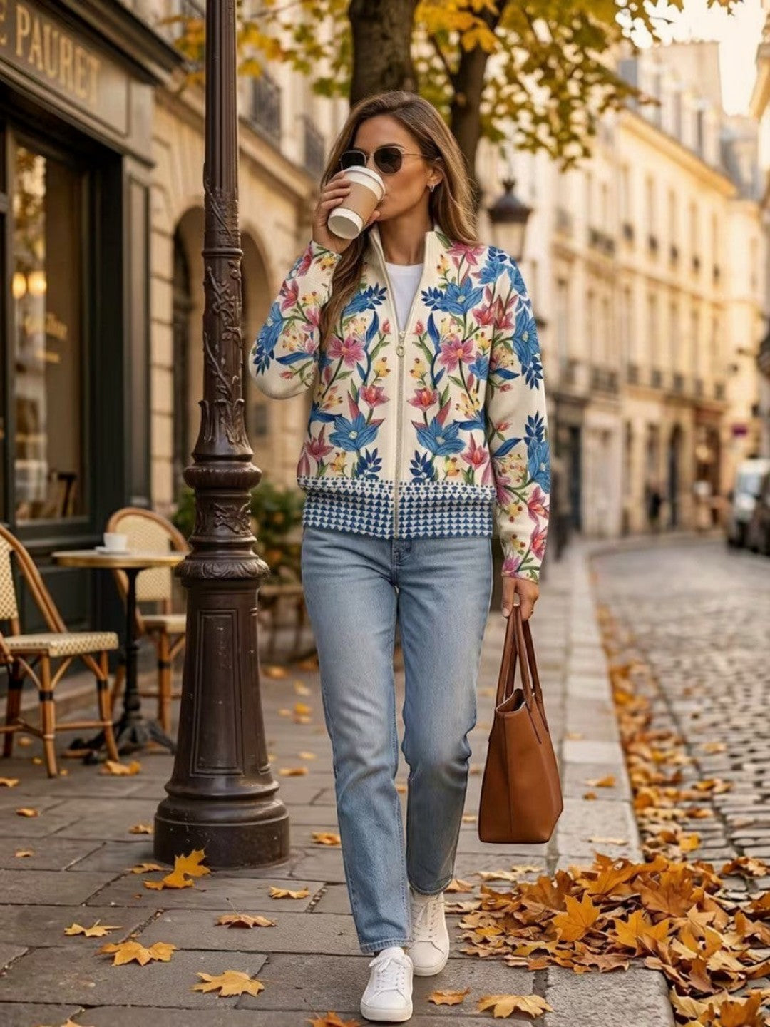Esperanza | Strick-Cardigan mit botanischem Blumenmuster