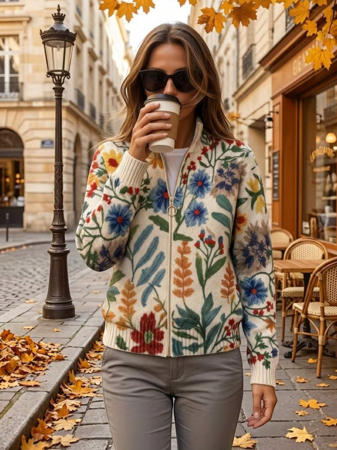 Esperanza | Strick-Cardigan mit botanischem Blumenmuster