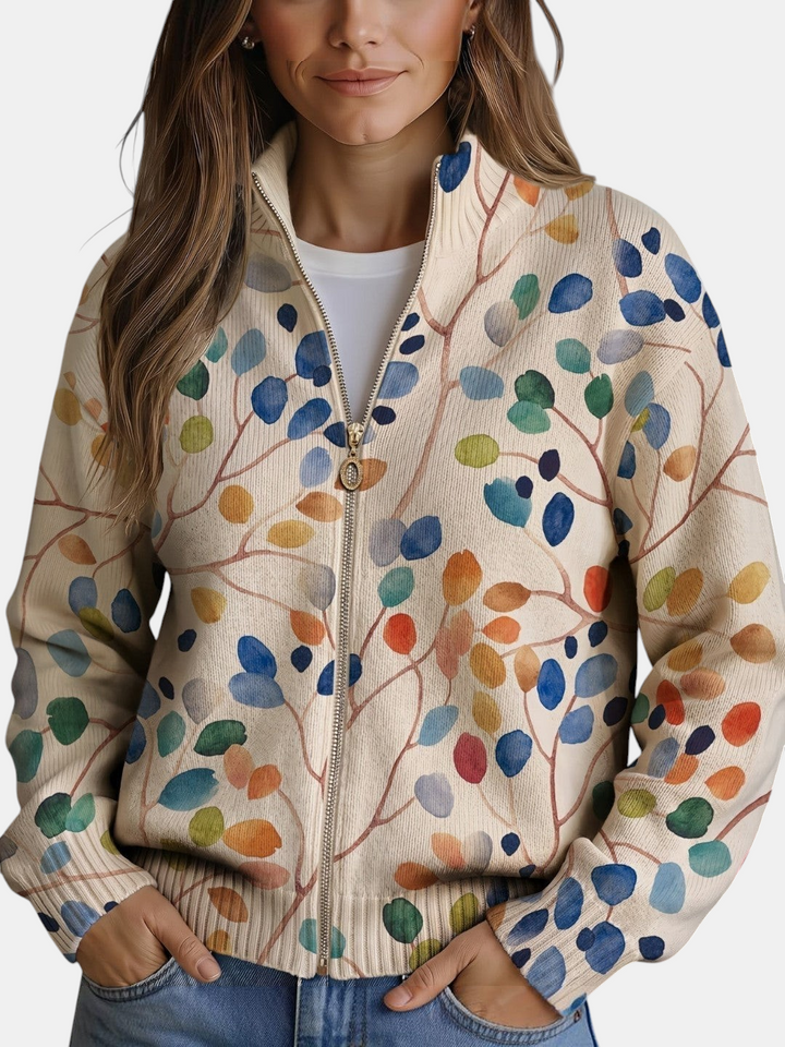 Consuelo | Strickjacke mit mehrfarbigem Blättermuster