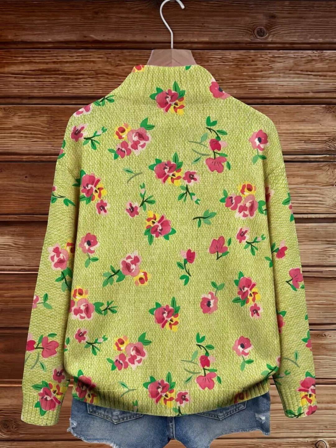 Mercedes | Grüene Strick-Cardigan mit Bluememuster