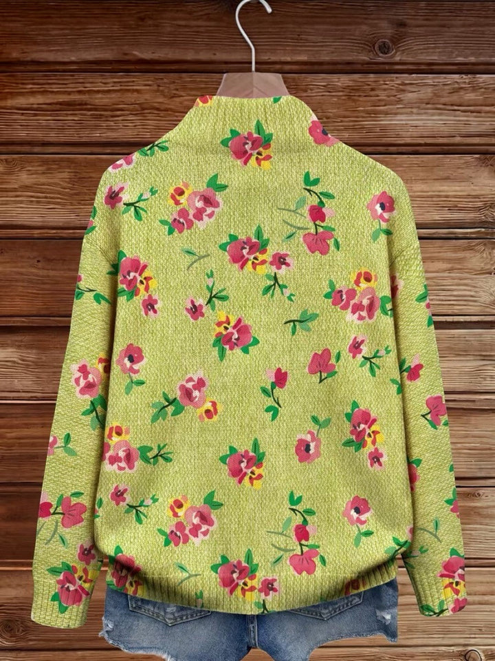 Mercedes | Grüene Strick-Cardigan mit Bluememuster