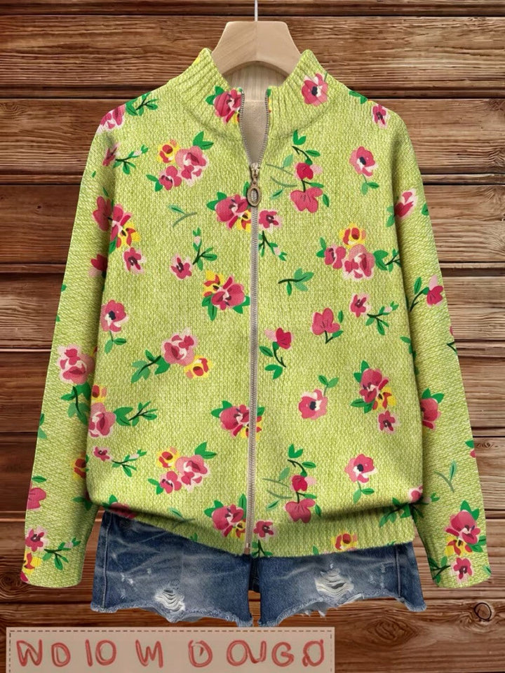 Mercedes | Grüene Strick-Cardigan mit Bluememuster
