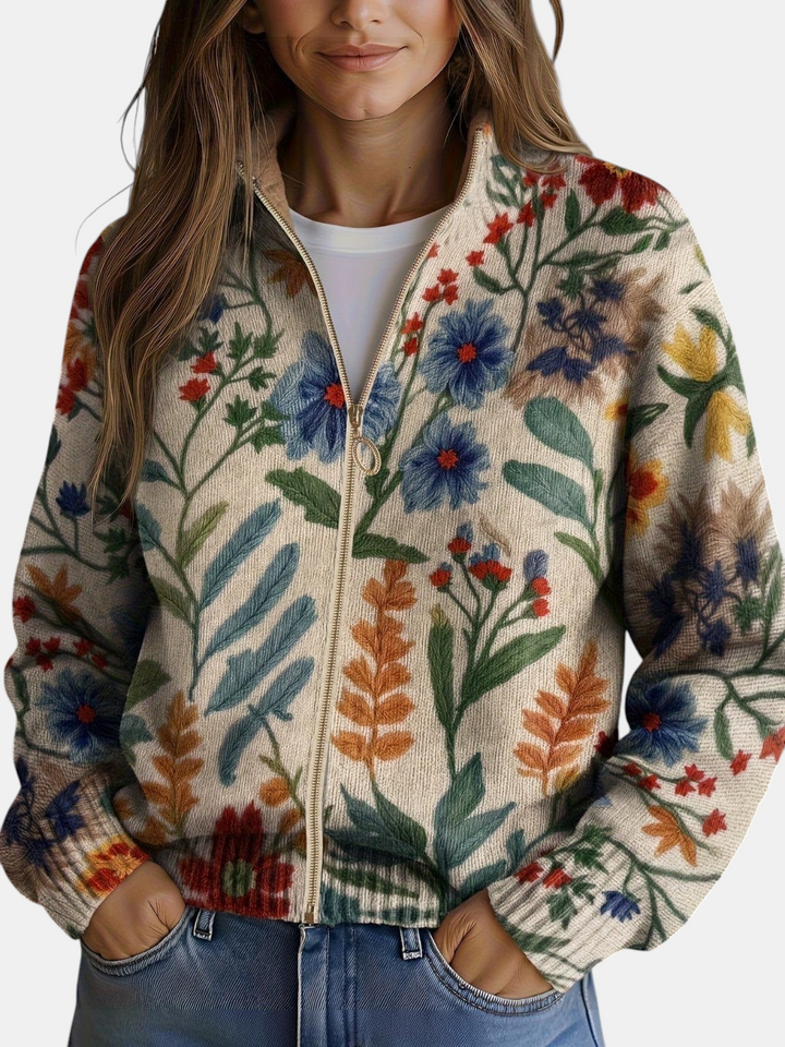 Esperanza | Strick-Cardigan mit botanischem Blumenmuster