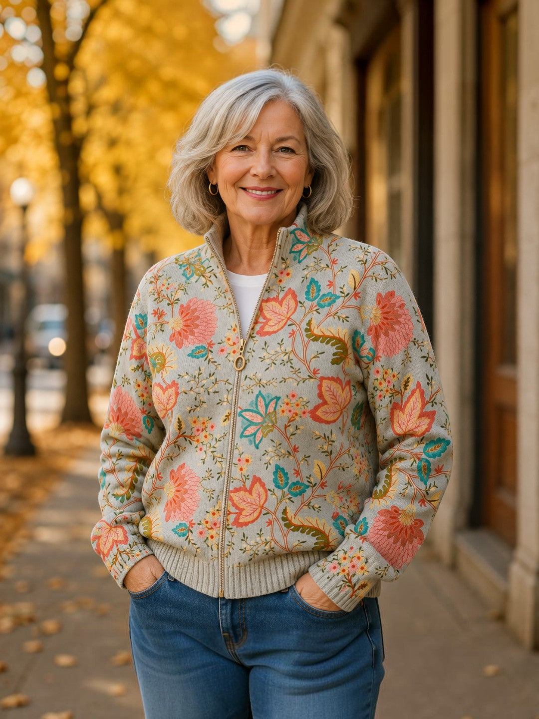 Noelia | Strickjacke mit Garteblüememuster