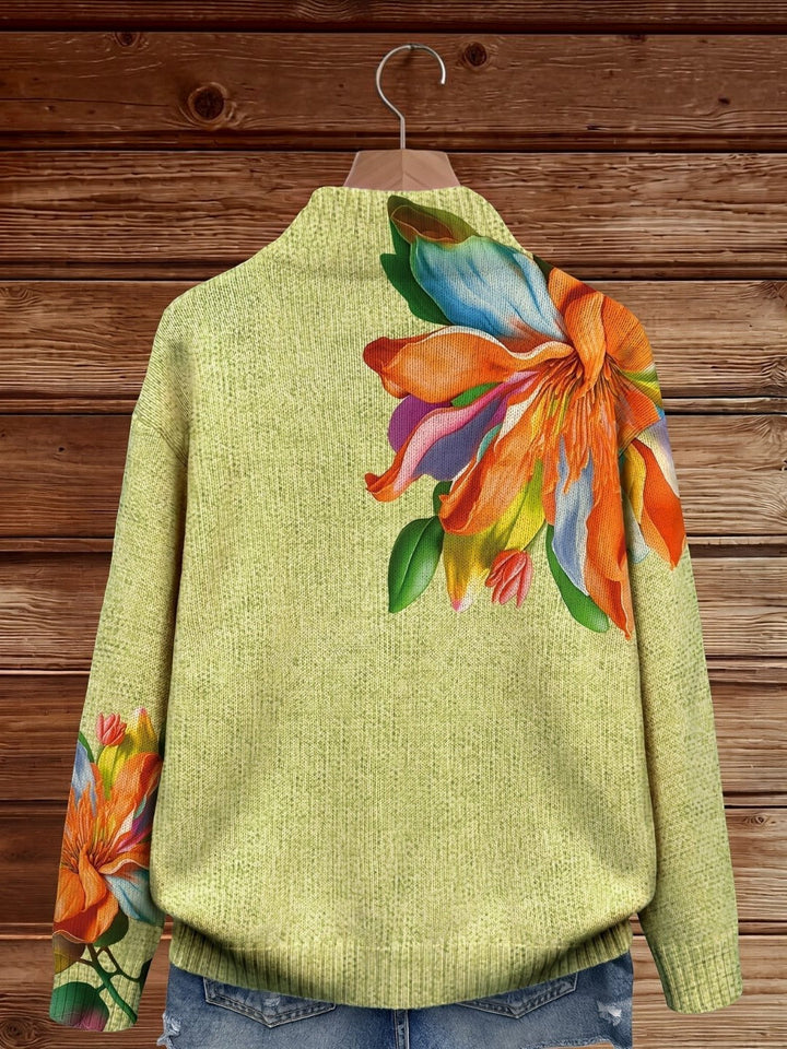 Amparo | Strick-Cardigan mit mehrfarbigem Lilienmuster