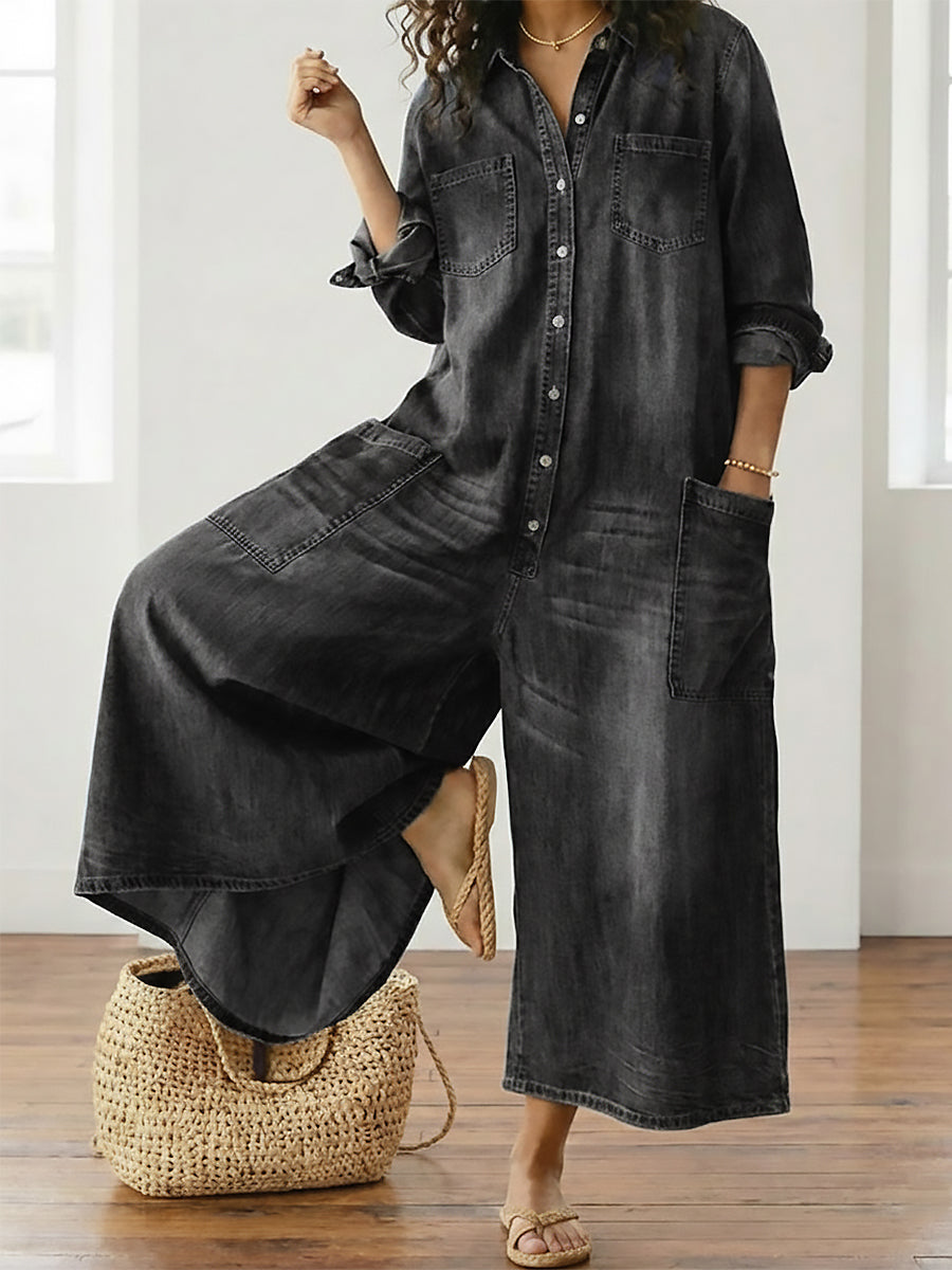 Diana™ | Vintage-Jeans-Overall mit Knopfleiste
