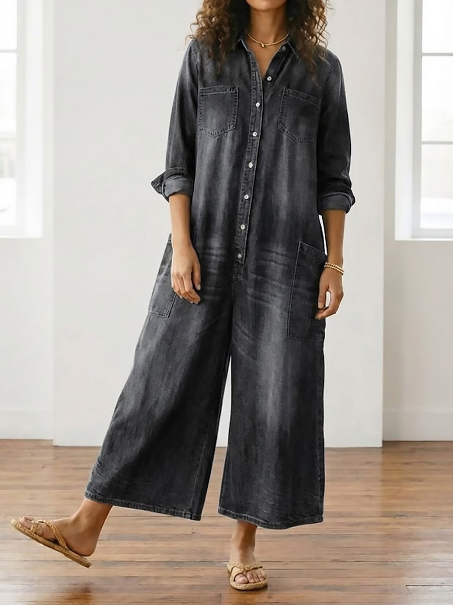 Diana™ | Vintage-Jeans-Overall mit Knopfleiste