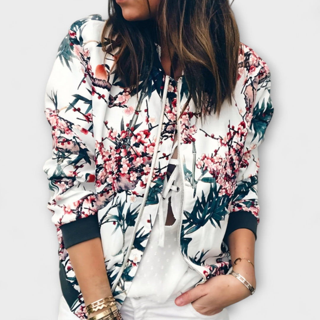 Eleganti Bomberjacke mit Bluememuster
