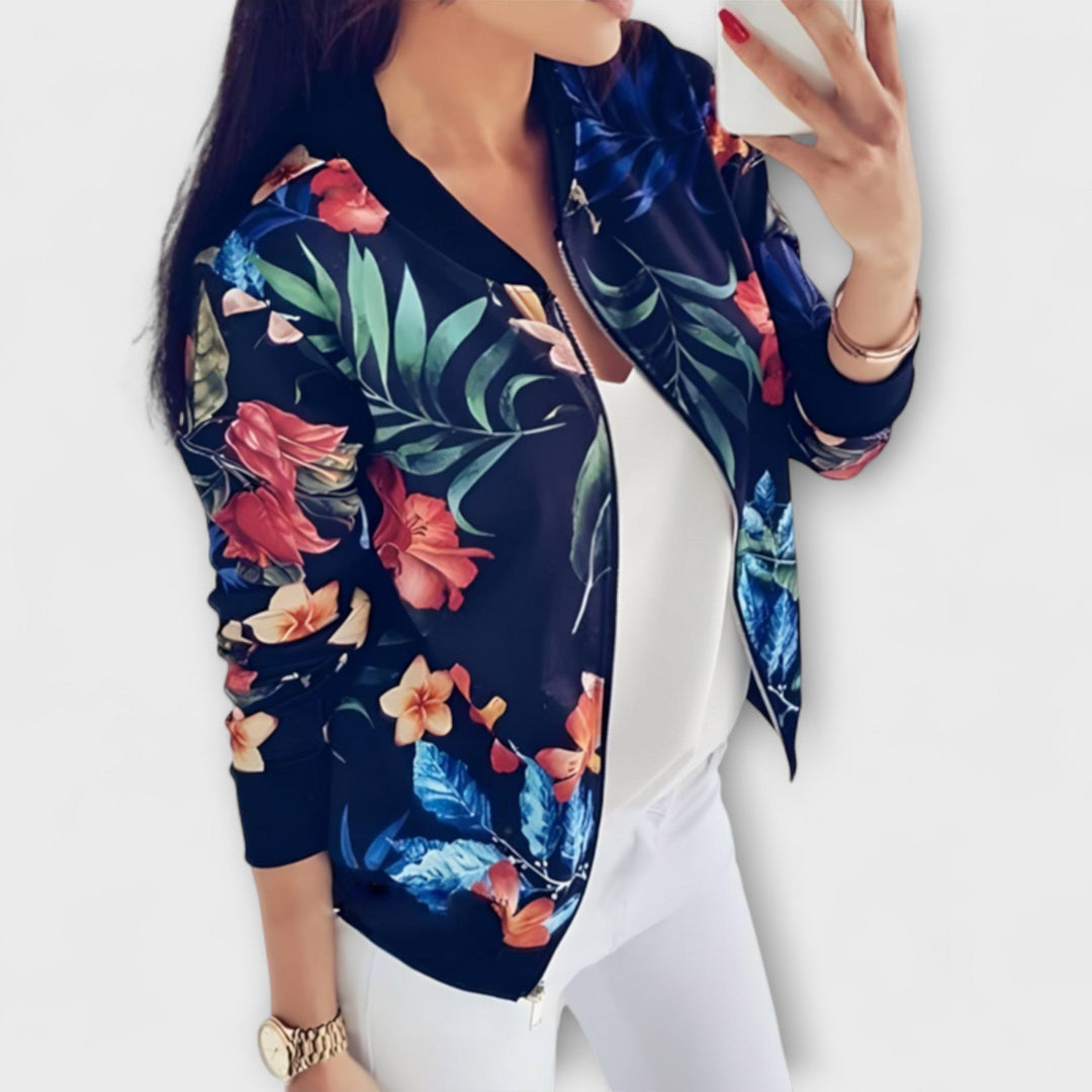 Eleganti Bomberjacke mit Bluememuster