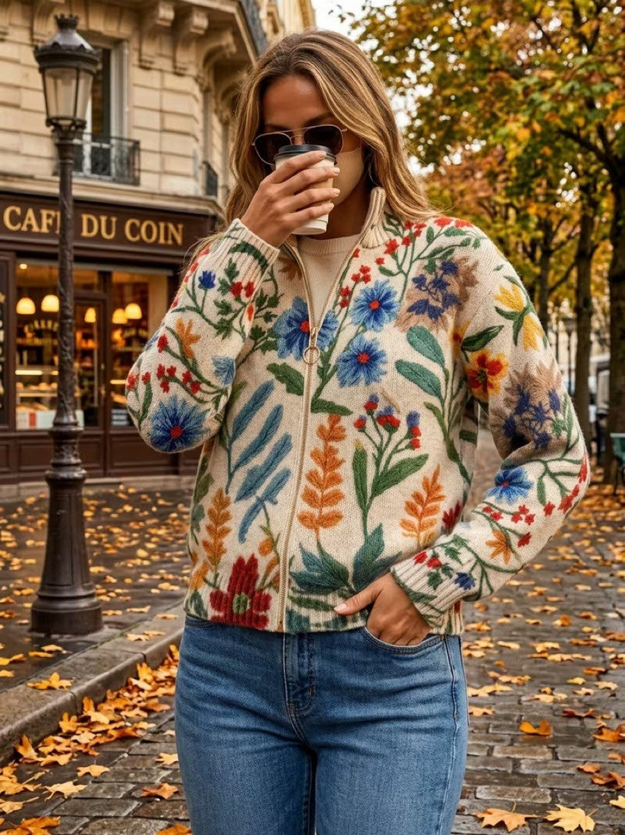 Tabitha – Blüemli-Cardigan mit Reissverschluss im botanische Garte