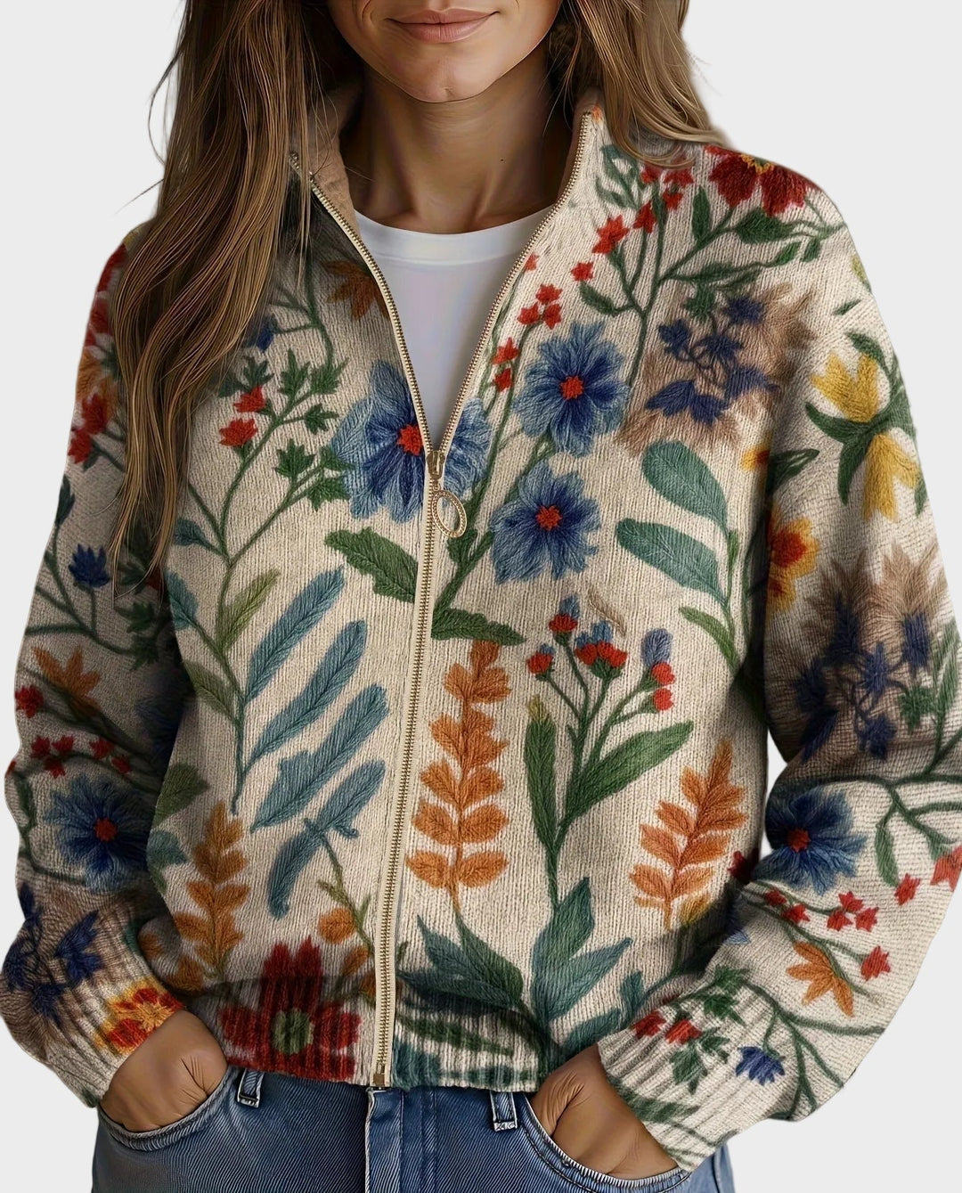 Tabitha – Blüemli-Cardigan mit Reissverschluss im botanische Garte