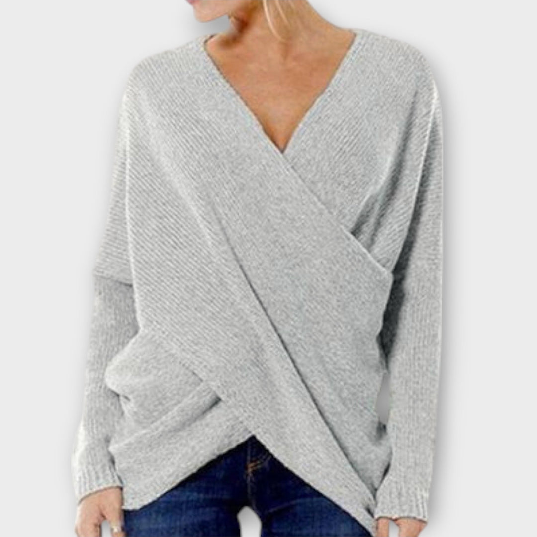 Heidi - Grüner gekreuzter Pullover mit V-Ausschnitt